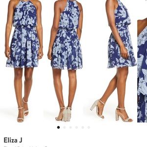 Eliza J Blue Floral Halter Dress
